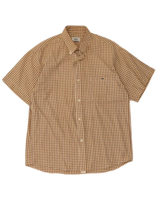 Camicia a maniche corte da uomo Lacoste taglia 41 grande cotone a quadri beige