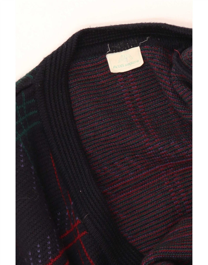Maglione cardigan da uomo vintage a quadri grandi blu navy