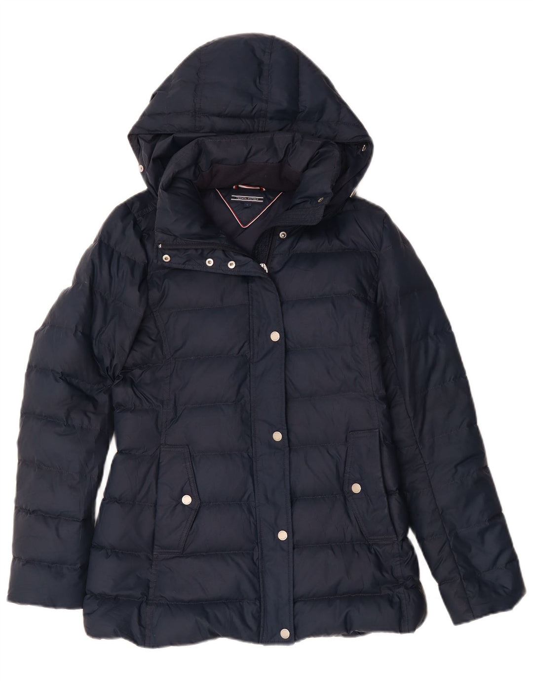 Giacca imbottita con cappuccio da donna Tommy Hilfiger UK 10 Small poliestere blu navy