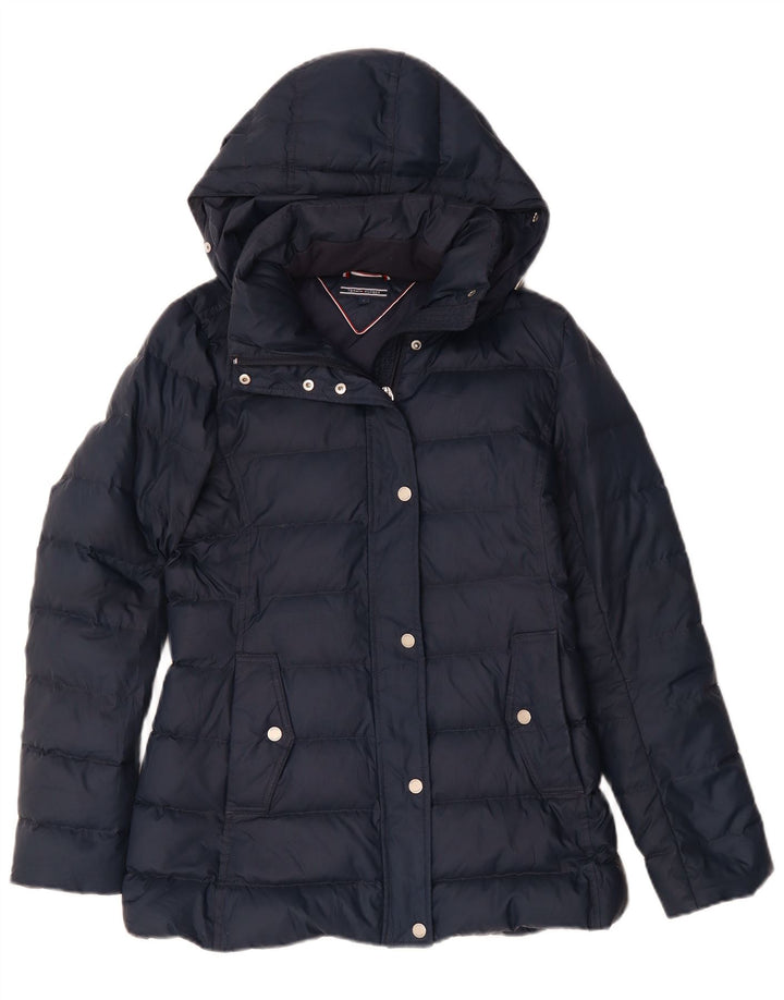 Giacca imbottita con cappuccio da donna Tommy Hilfiger UK 10 Small poliestere blu navy