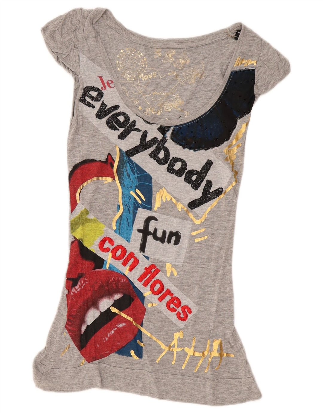 Desigual Womens Graphic Tunica Top UK 12 Viscosa grigio medio