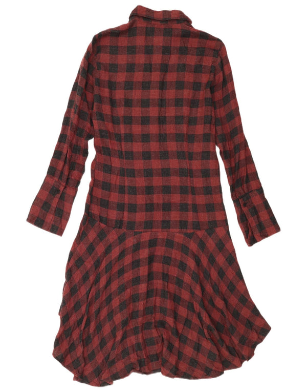 Abito chemisier da donna Zara UK 10 piccolo in cotone a quadretti bordeaux