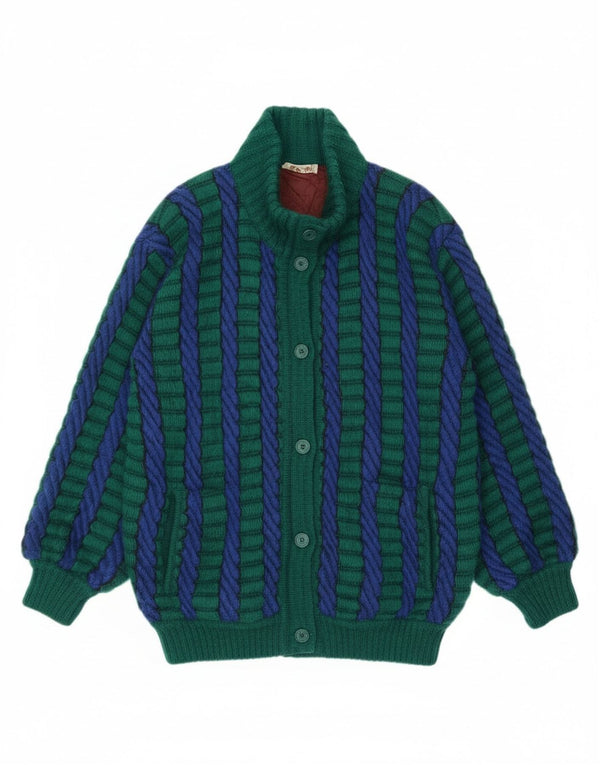 Maglione cardigan da donna vintage UK 18 XL Mohair a righe verdi