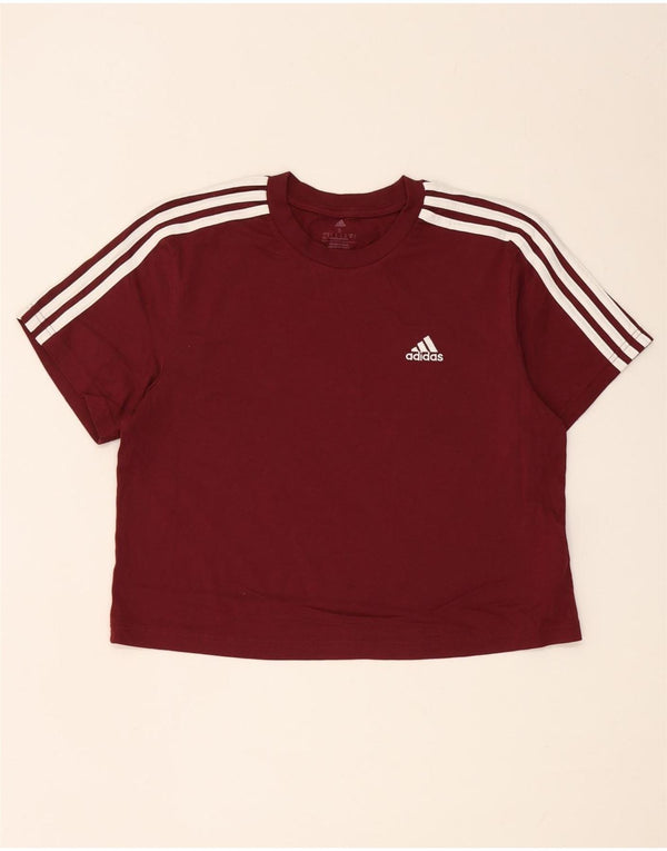 T-shirt corta oversize da donna Adidas UK 8/10 piccola in cotone bordeaux