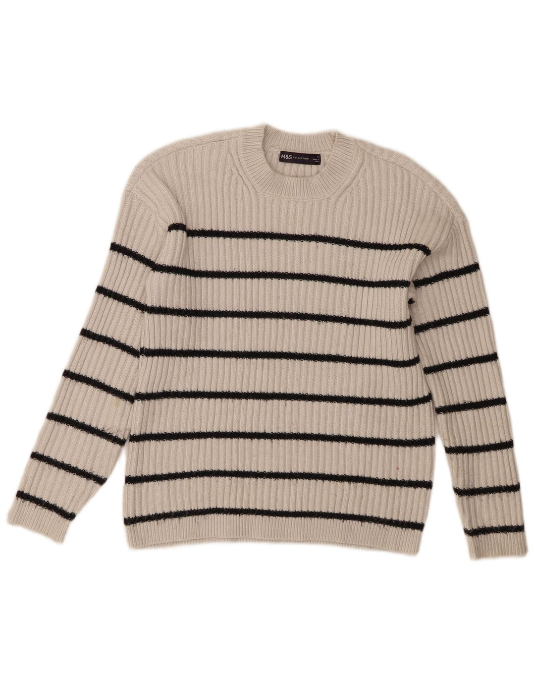 Maglione maglione girocollo da donna Marks & Spencer UK 10 piccolo a righe bianche