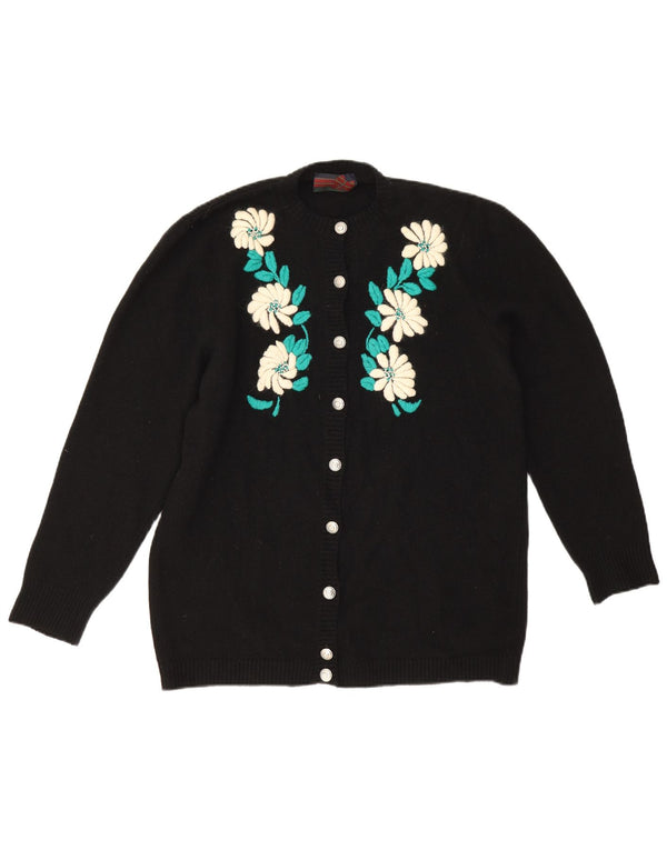 Maglione cardigan da donna Blumarine UK 16 grande lana floreale nera