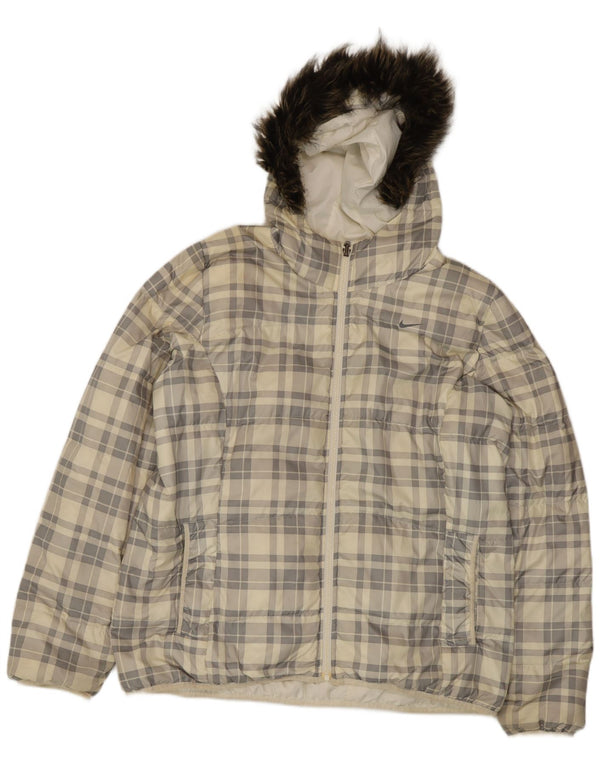 Giacca imbottita reversibile con cappuccio Nike da uomo UK 44 2XL poliestere a quadri bianco