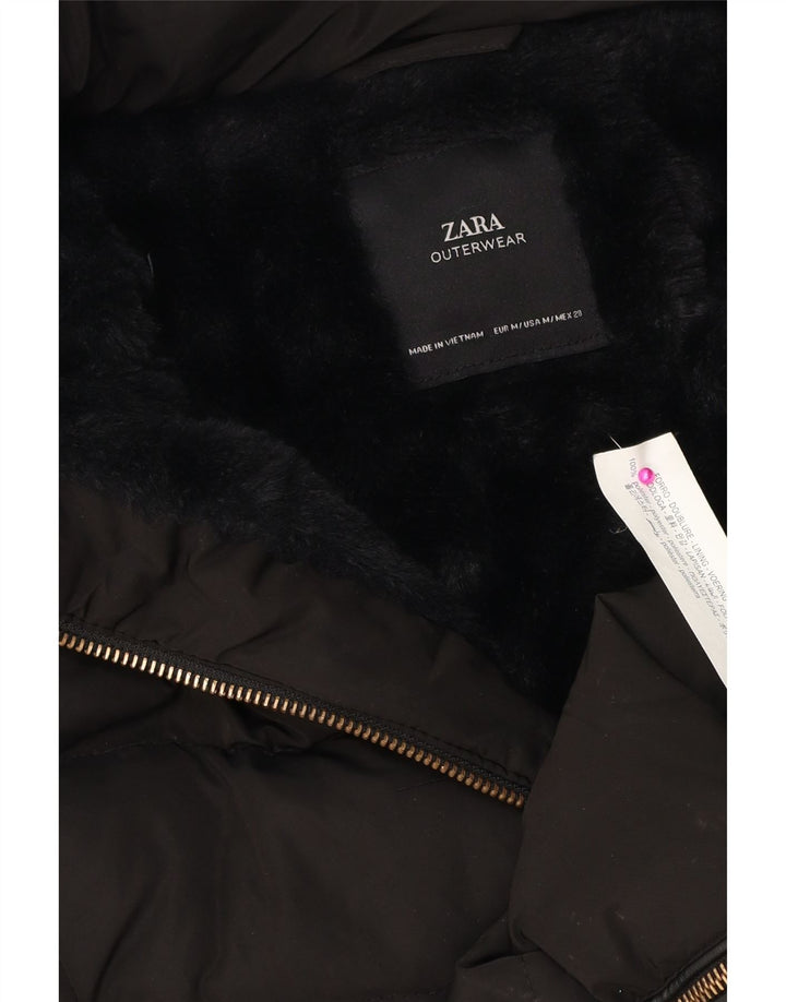 Cappotto imbottito con cappuccio da donna Zara UK 14 poliestere nero medio