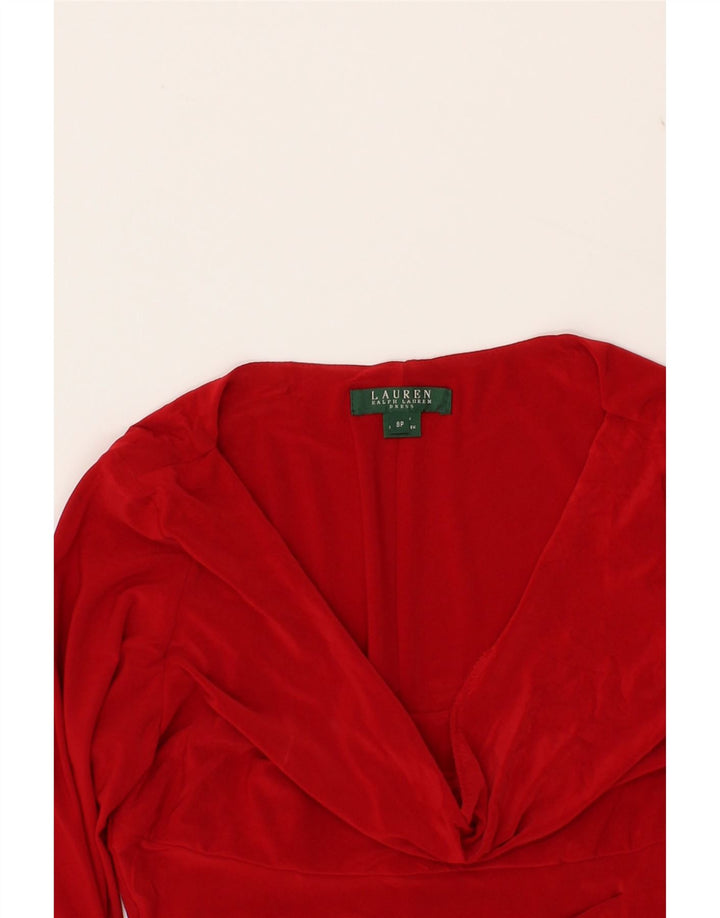 RALPH LAUREN Womens Long Sleeve Shift Dress US 8 Medium Red Polyester Vintage Ralph Lauren and Second-Hand Ralph Lauren from Messina Hembry 