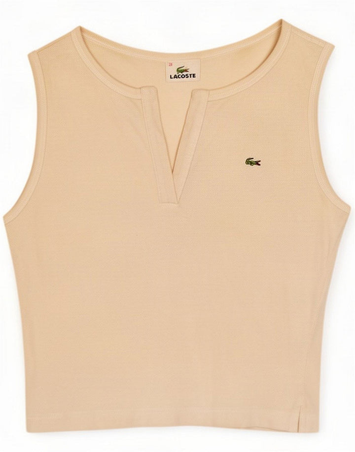 Lacoste Canotta corta da donna taglia 38 Medio Cotone bianco sporco