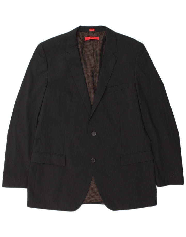Giacca blazer da uomo a 2 bottoni Hugo Boss UK 44 2XL Lana gessata nera