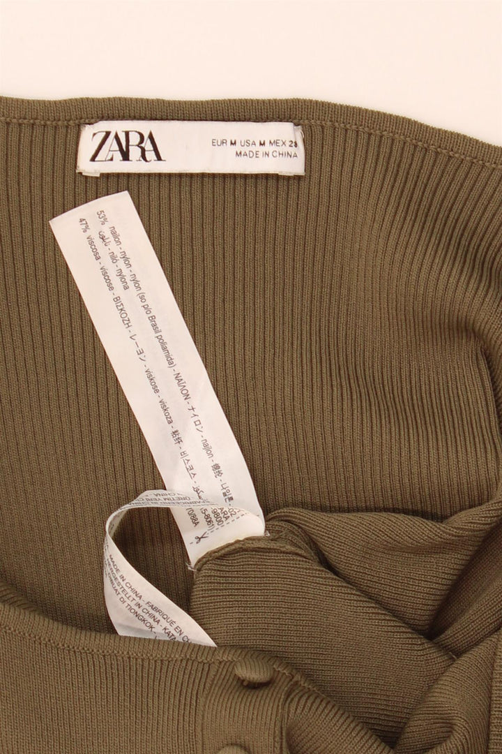 Top Zara da donna a maniche lunghe con spalle scoperte UK 12 nylon kaki medio