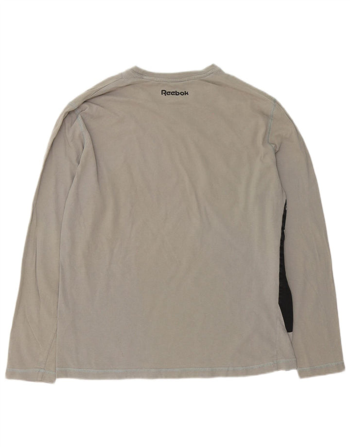 Reebok Top grafico da uomo a maniche lunghe in cotone grigio grande