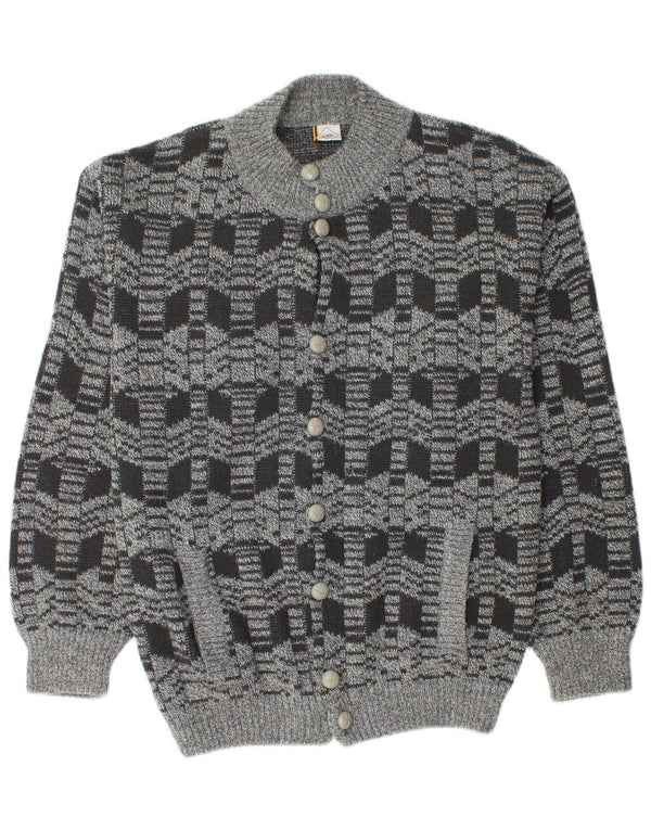 Maglione cardigan da uomo vintage in acrilico geometrico grigio medio