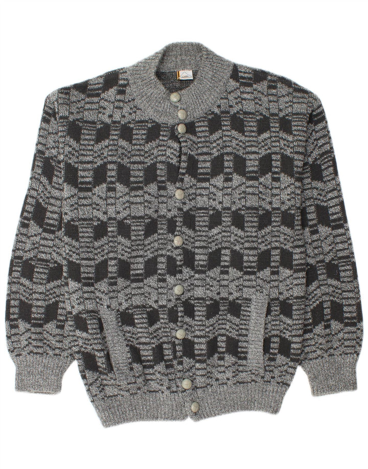 Maglione cardigan da uomo vintage in acrilico geometrico grigio medio