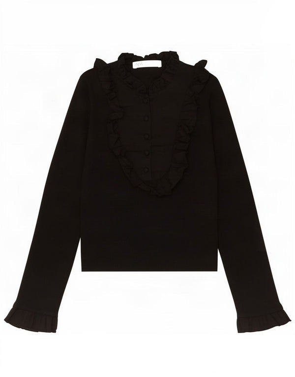 Camicia pullover da donna Zara con volant sul davanti UK 8 piccola in nylon nero