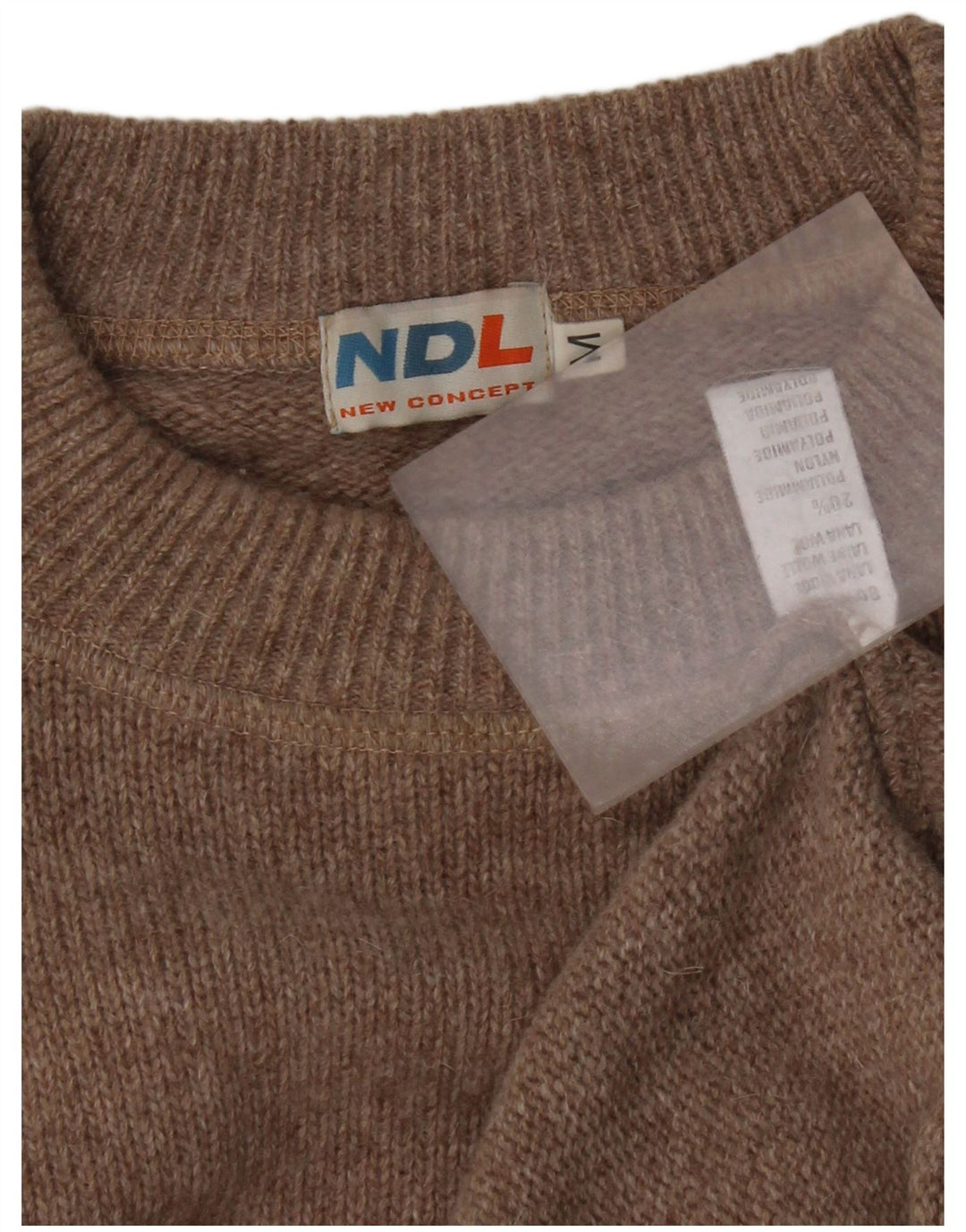 Maglione vintage da uomo girocollo in lana beige medio