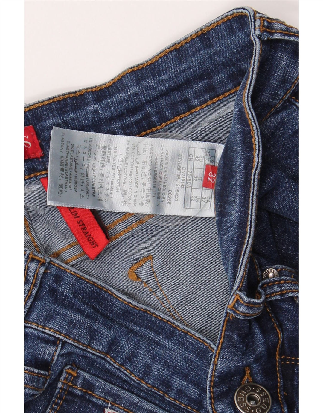 Jeans slim dritti da donna Guess W30 L28 cotone blu