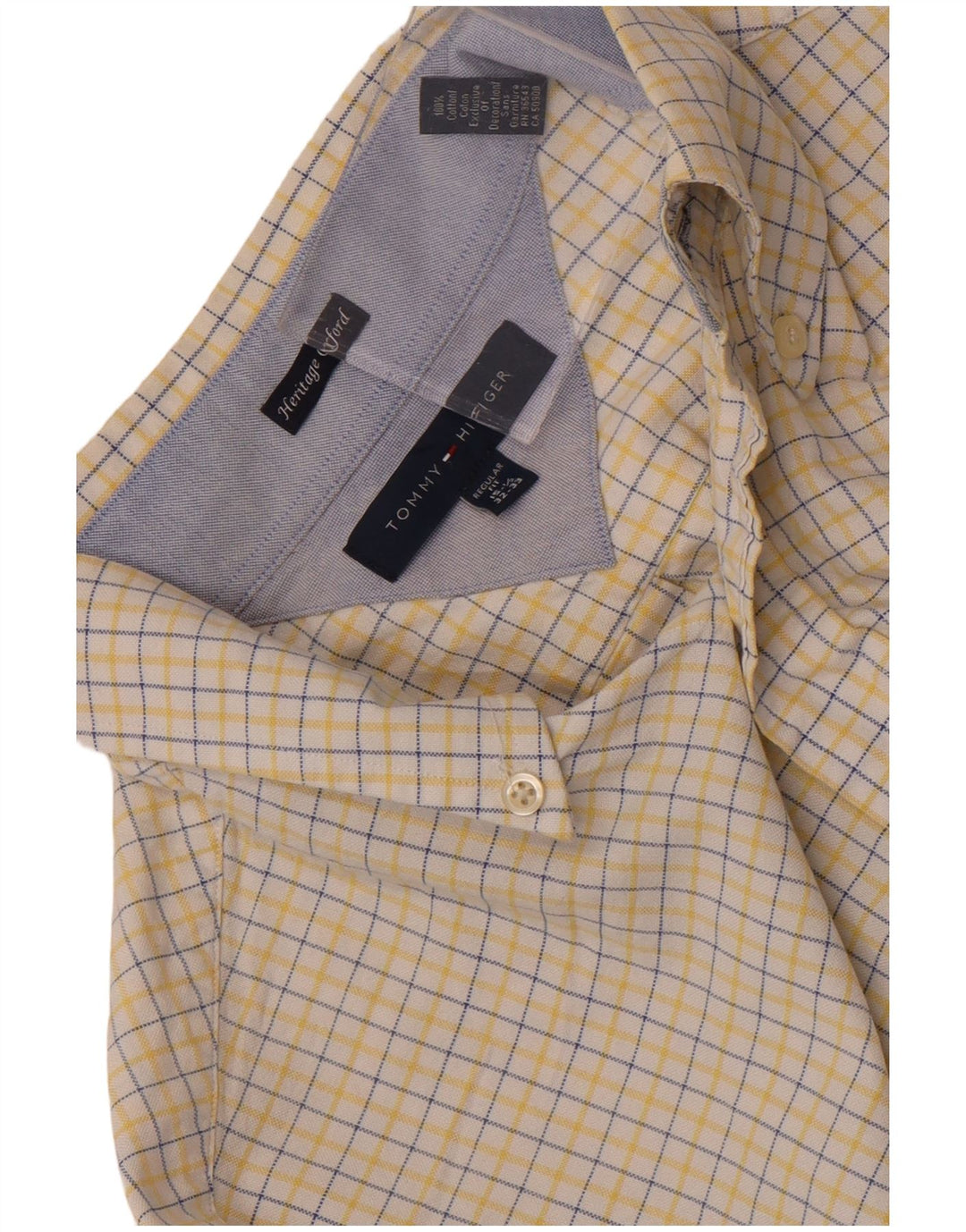 Camicia da uomo vestibilità regolare Tommy Hilfiger taglia 15 1/2 medio giallo a quadri