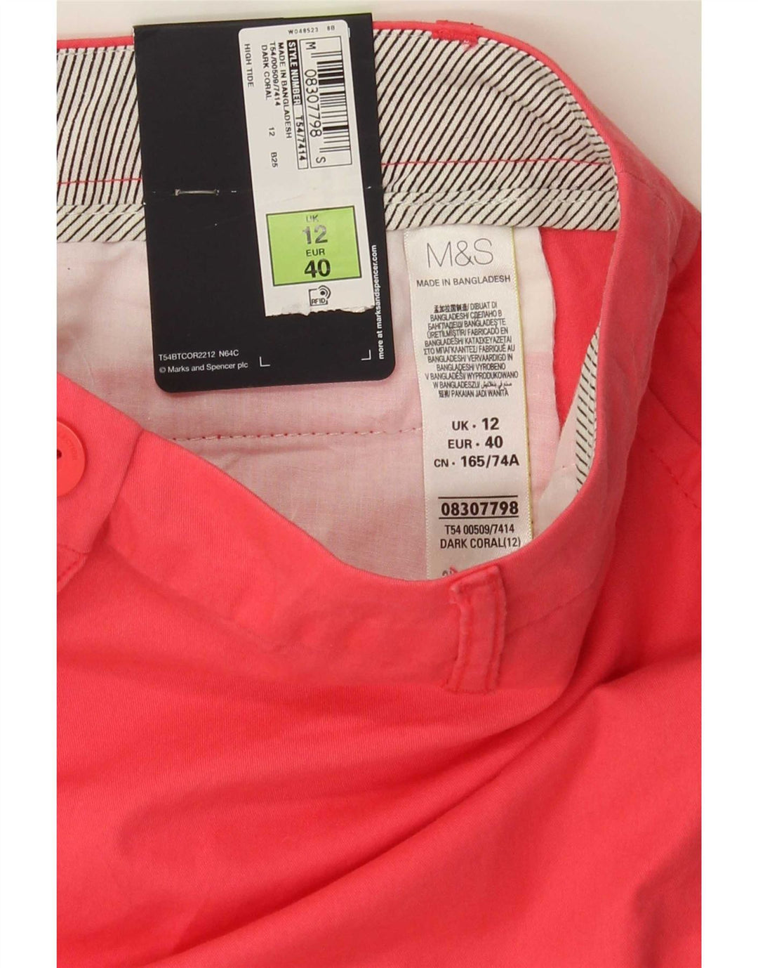 Pantaloncini chino da donna Marks & Spencer UK 12 medi W32 cotone rosa