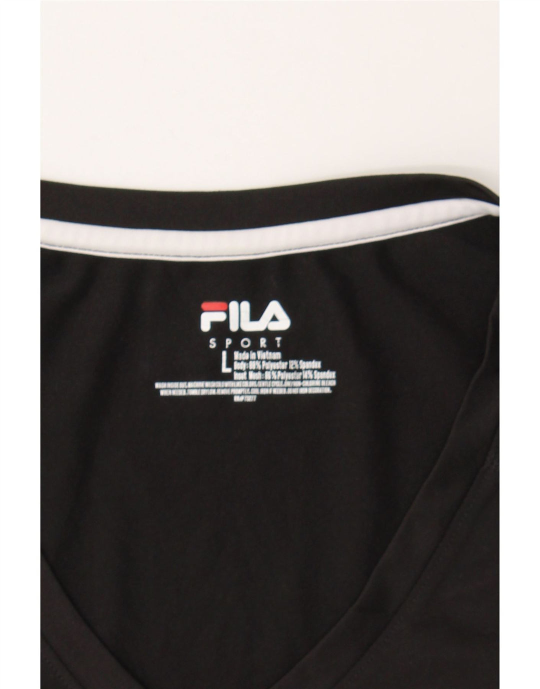 FILA Womens T-Shirt Top UK 14 Large Black Polyester Vintage Fila and Second-Hand Fila from Messina Hembry 