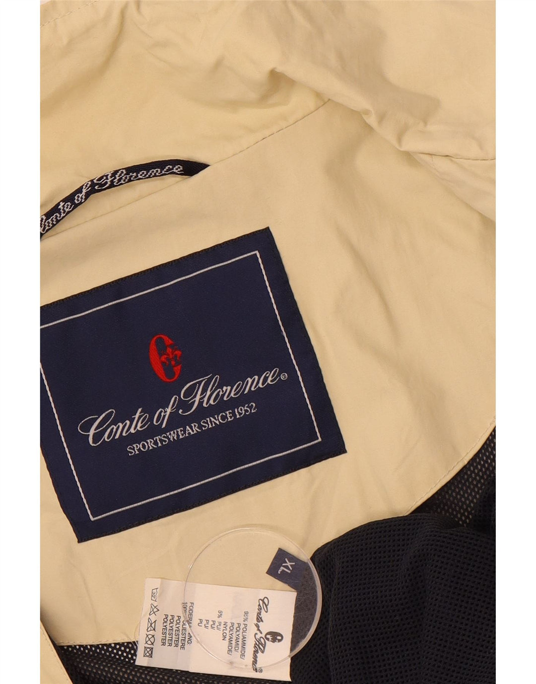 CONTE OF FLORENCE Mens Bomber Jacket UK 42 XL Beige Polyamide Vintage Conte of Florence and Second-Hand Conte of Florence from Messina Hembry 