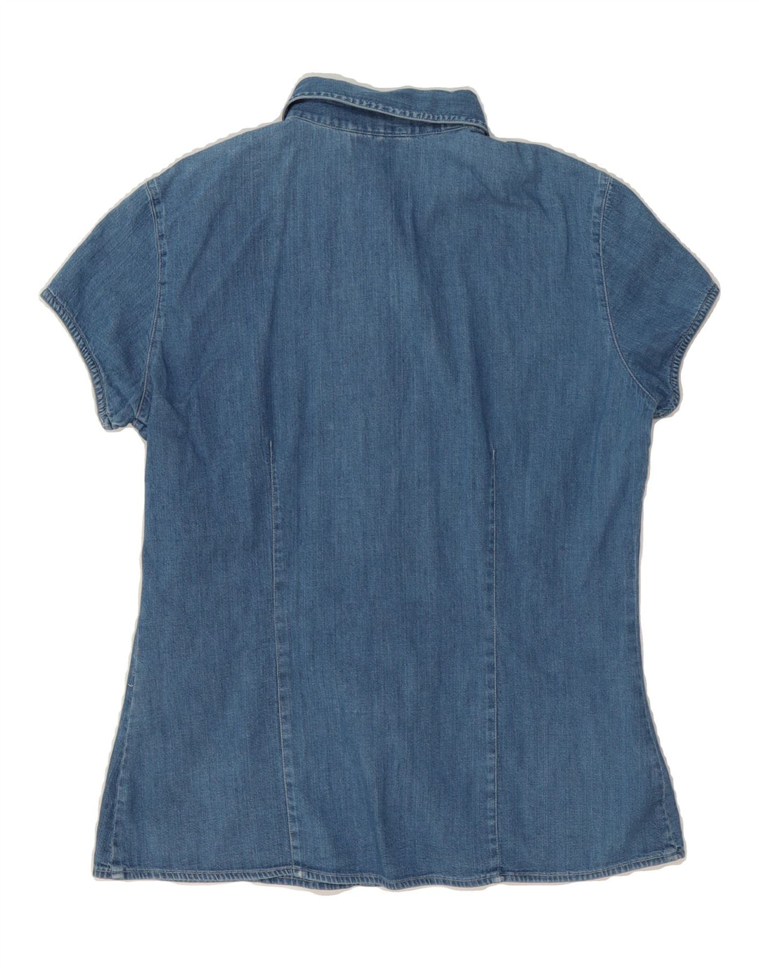 HENRY COTTONS Womens Short Sleeve Denim Shirt IT 44 Medium Blue Vintage Henry Cottons and Second-Hand Henry Cottons from Messina Hembry 