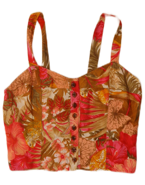 Top corsetto corto da donna vintage UK 10 piccolo viscosa floreale rossa