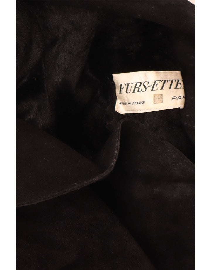 Cappotto in shearling vintage da donna UK 10 piccolo in pelle nera