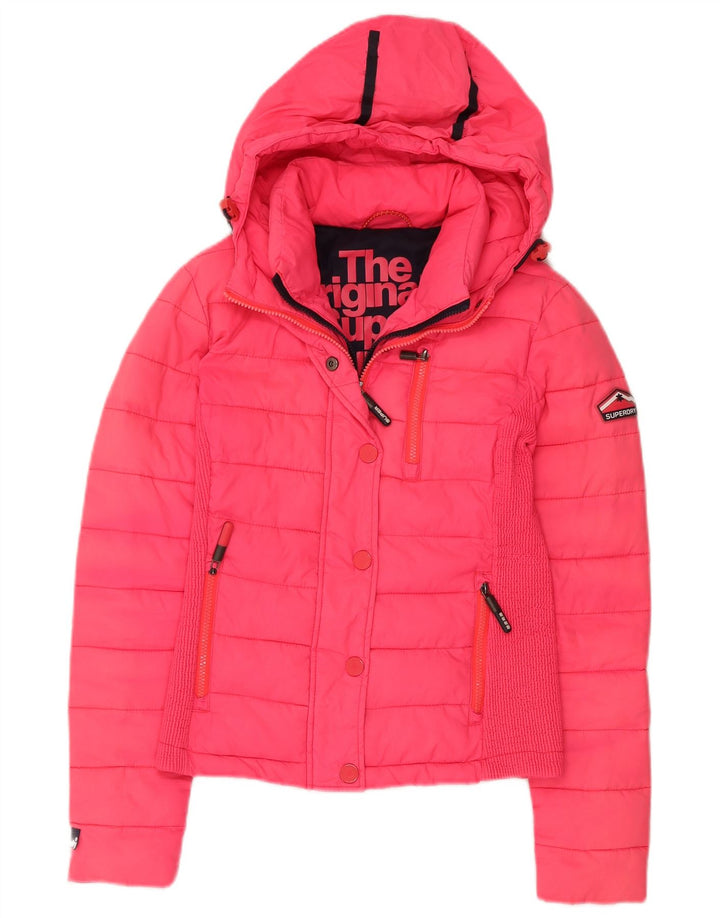 Giacca imbottita con cappuccio da donna SUPERDRY UK 10 piccola in nylon rosa