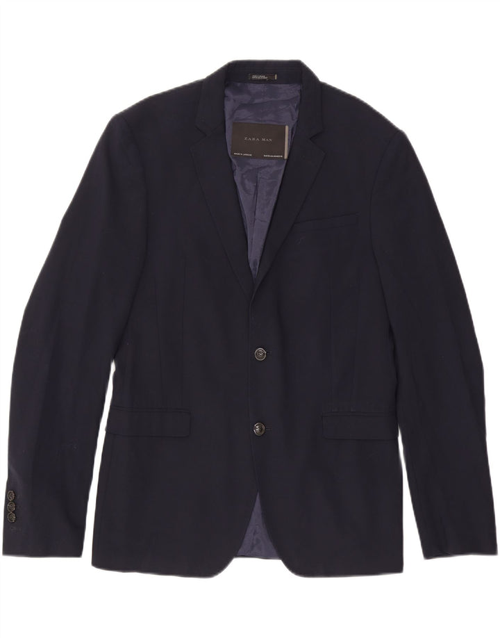 Giacca blazer da uomo a 2 bottoni Zara EU 50 medio blu navy in poliestere