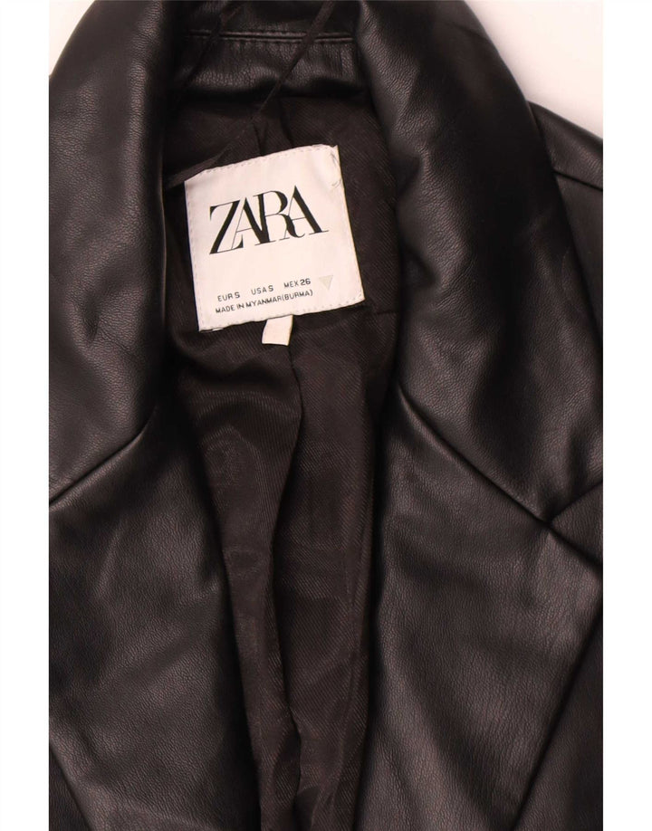 Giacca blazer da donna in ecopelle a 1 bottone Zara UK 10 piccola nera