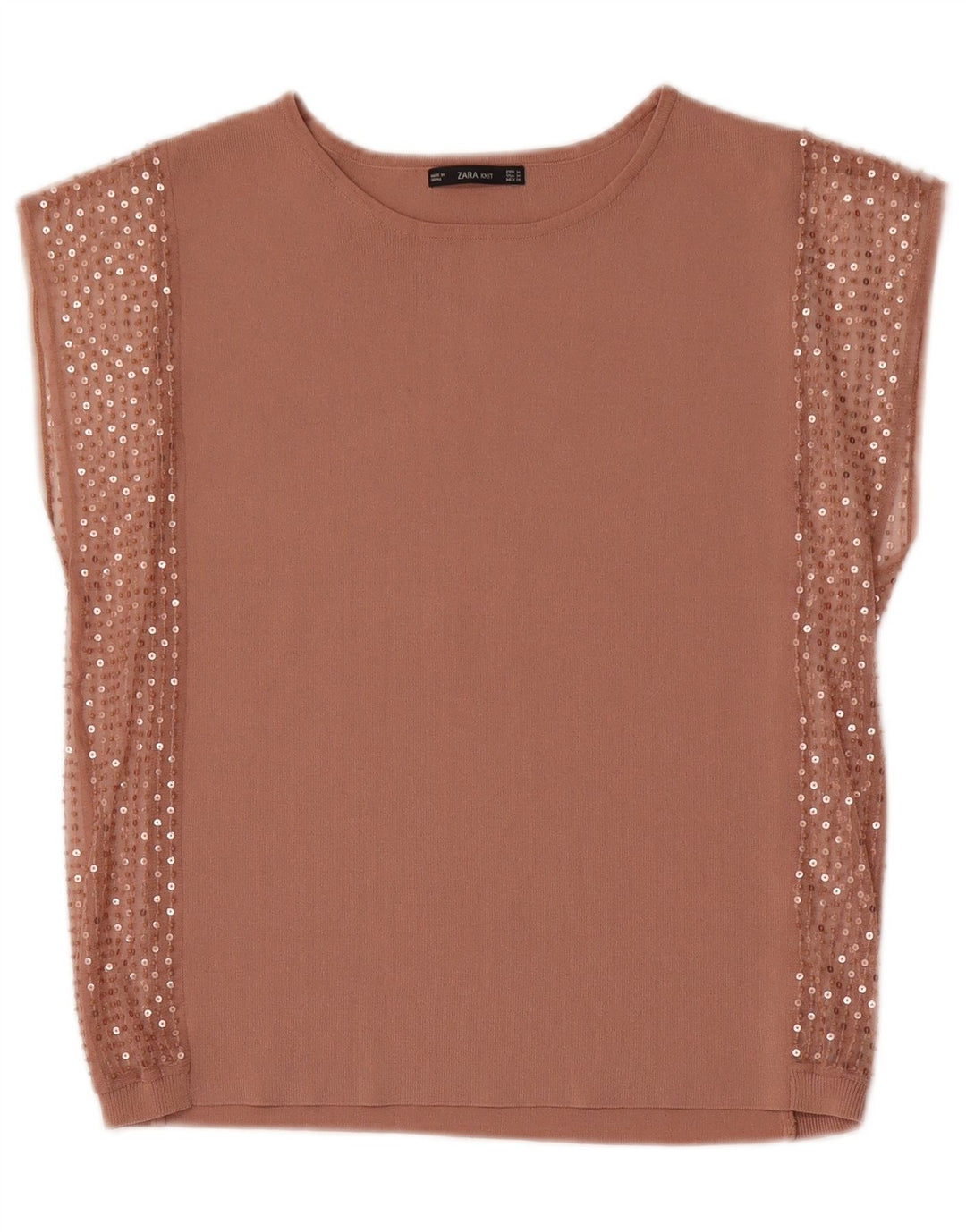 Top Blusa Donna Zara UK 14 Beige Medio