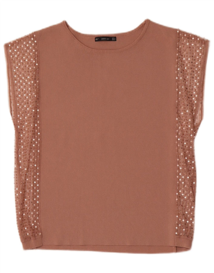 Top Blusa Donna Zara UK 14 Beige Medio