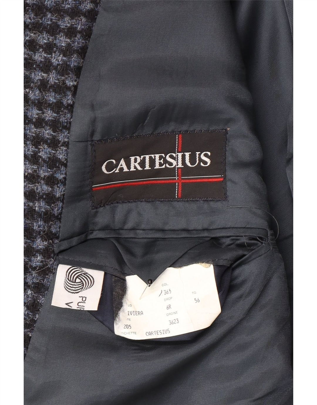 Giacca blazer vintage da uomo a 2 bottoni IT 56 3XL Lana vergine pied de poule blu