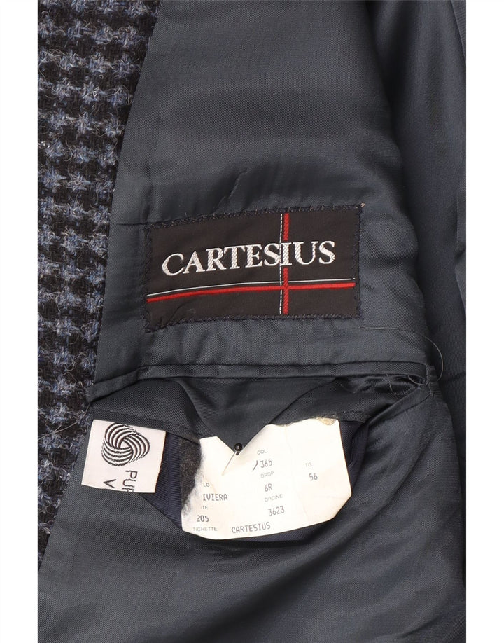 Giacca blazer vintage da uomo a 2 bottoni IT 56 3XL Lana vergine pied de poule blu