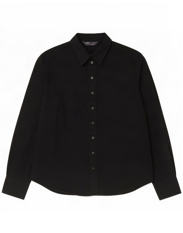 Marks & Spencer Womens Shirt UK 12 Medium Black Cotton