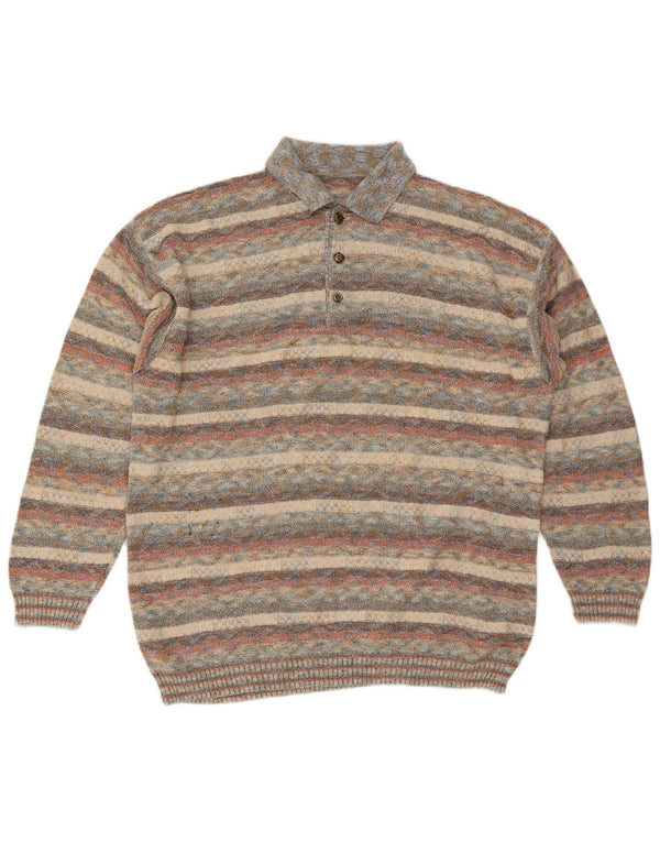 Maglione polo da uomo vintage con bottoni e collo XL multicolore geometrico