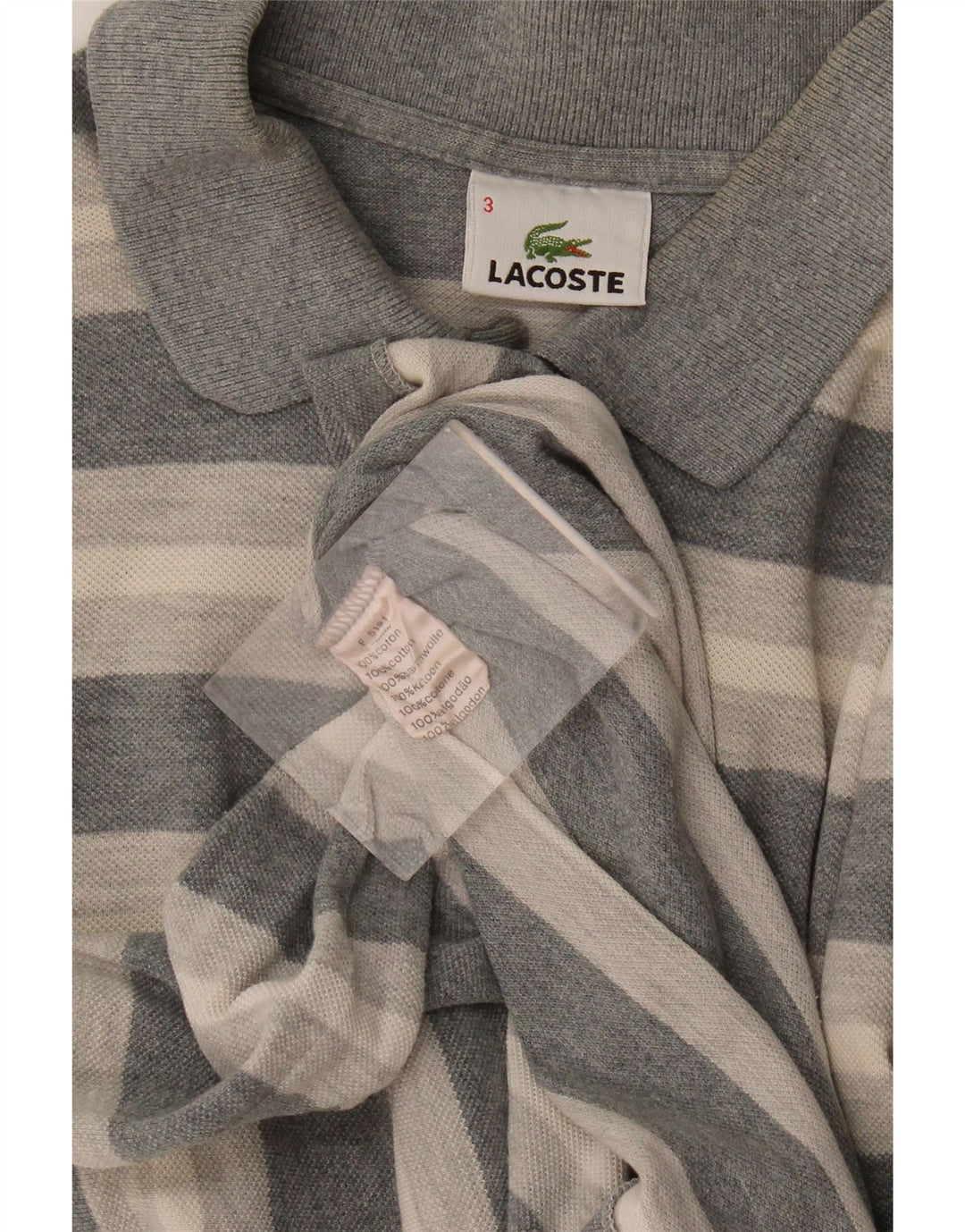 Polo da uomo Lacoste taglia 3 piccola in cotone a righe grigie