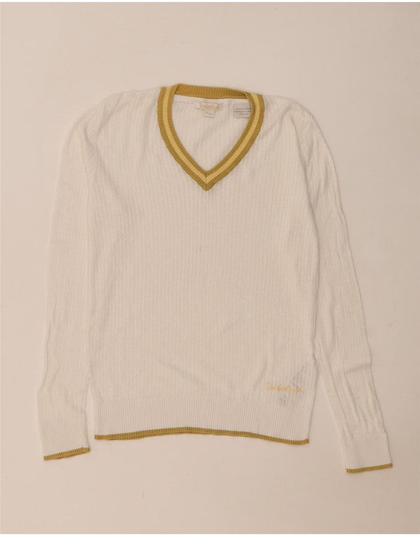 Maglione maglione con scollo a V da donna Timberland UK 16 grande cotone bianco