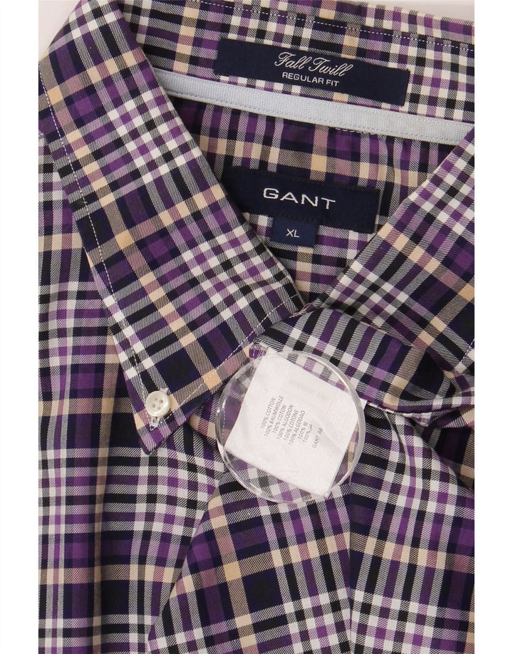 GANT Camicia da uomo in flanella vestibilità regolare XL Viola a quadri in cotone