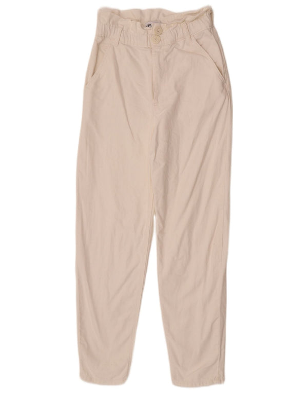 Jeans affusolati a vita alta da donna Zara XS W24 L28 cotone bianco sporco