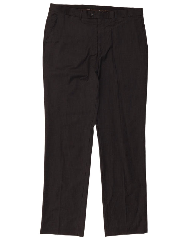 Pantaloni da abito dritti da uomo Zara EU 46 XL W36 L32 Lana gessata nera