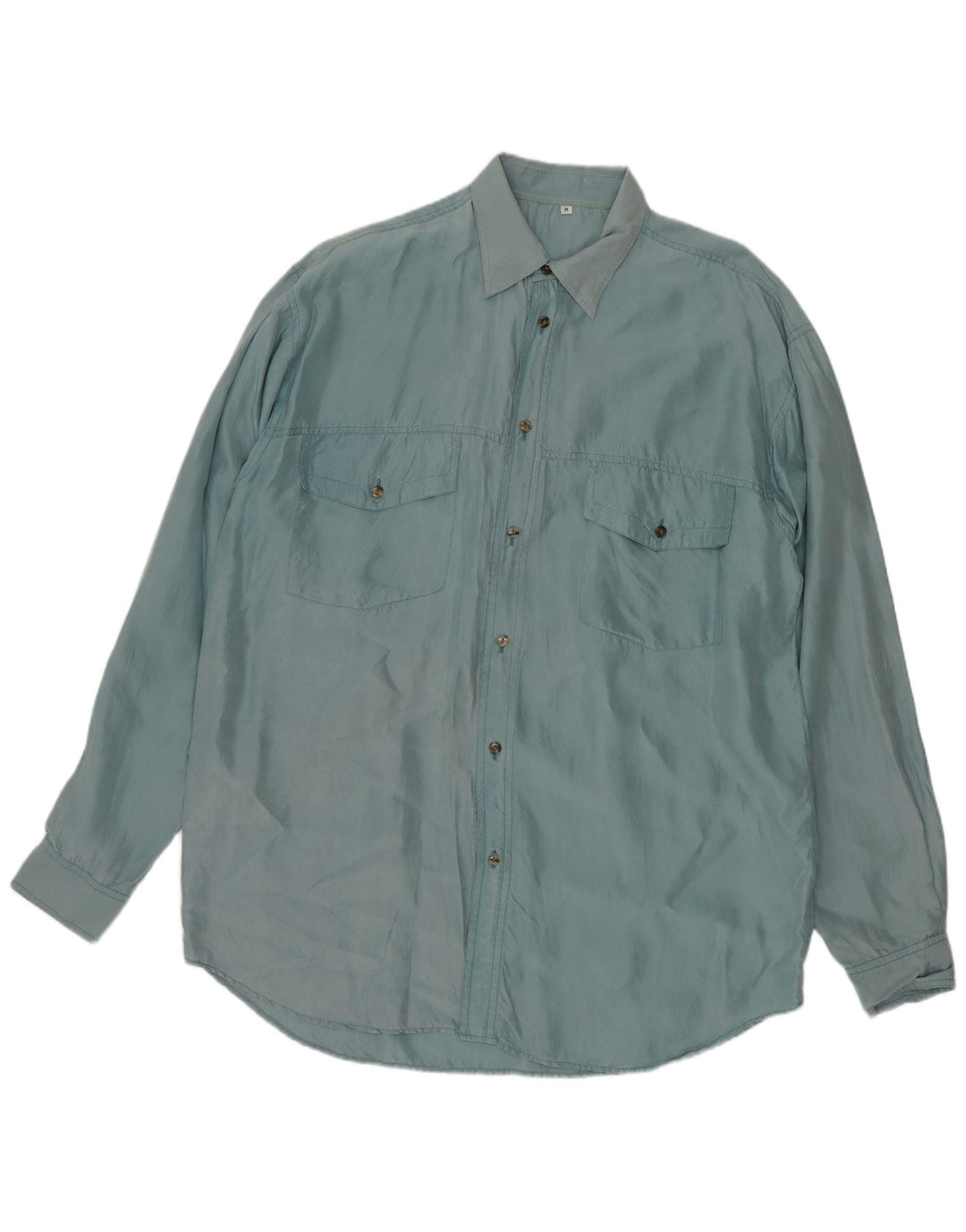 Camicia Vintage da Uomo in Seta Blu Medio