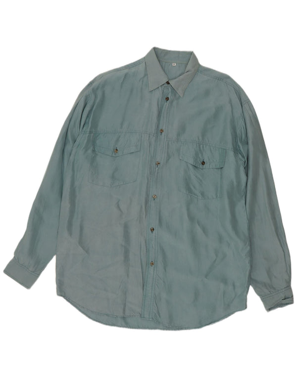 Camicia Vintage da Uomo in Seta Blu Medio