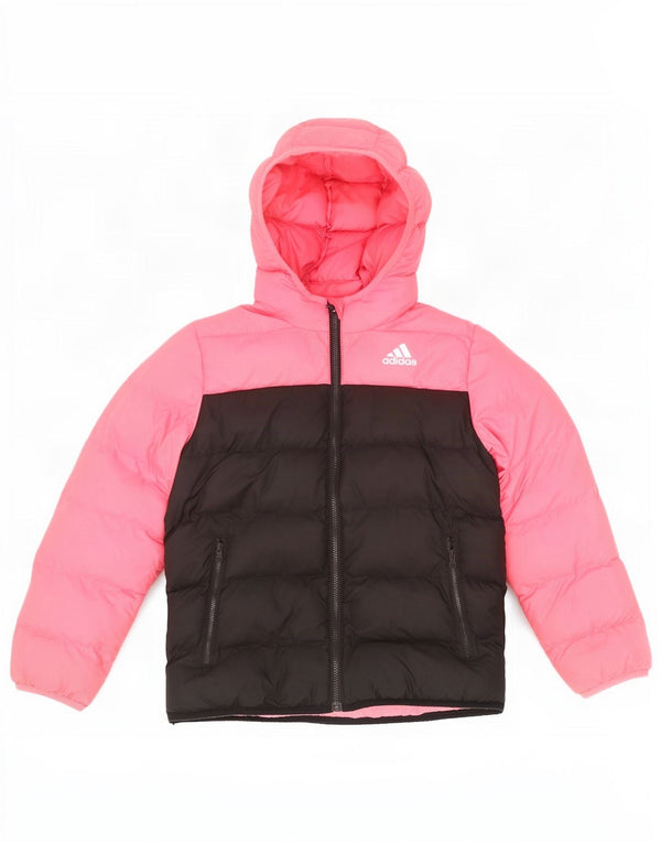 Giacca imbottita con cappuccio Adidas bambina 9-10 anni in poliestere color block rosa