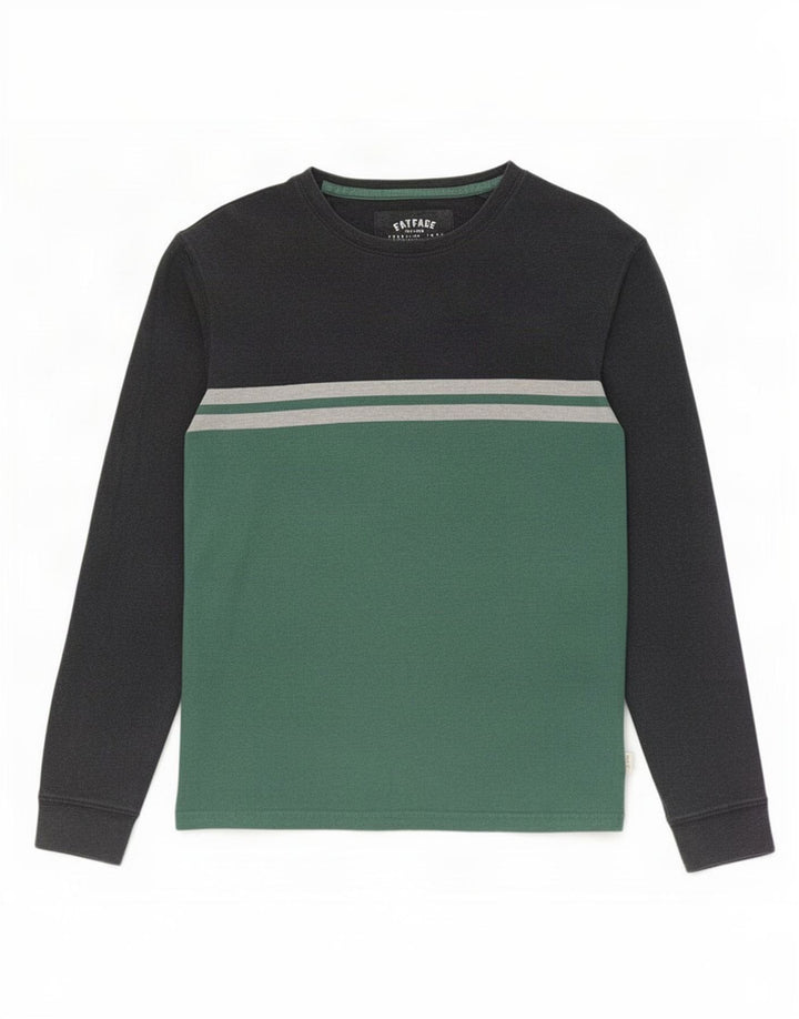 Fat Face Top da uomo a maniche lunghe in cotone color block grigio piccolo