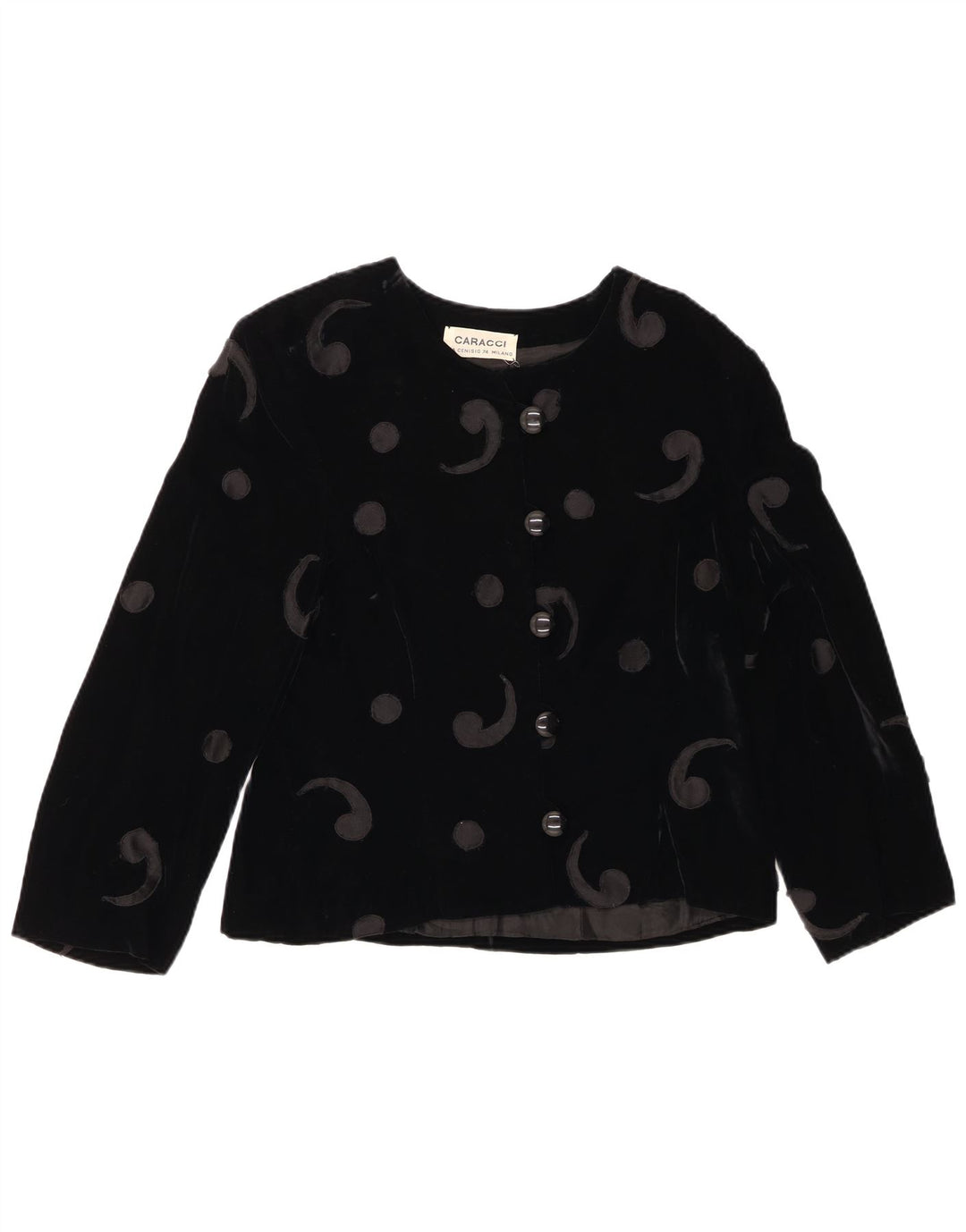 Giacca blazer in velluto da donna a 5 bottoni VINTAGE UK 12 Medium Black Paisley