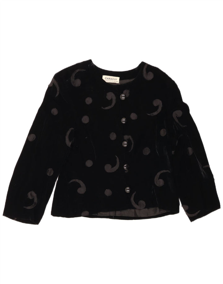 Giacca blazer in velluto da donna a 5 bottoni VINTAGE UK 12 Medium Black Paisley