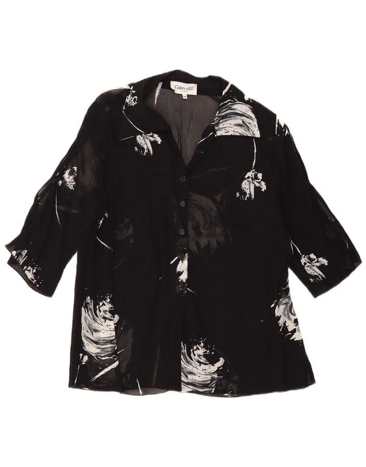 Camicetta da donna vintage a mezza manica con motivo astratto IT 48 XL Nera